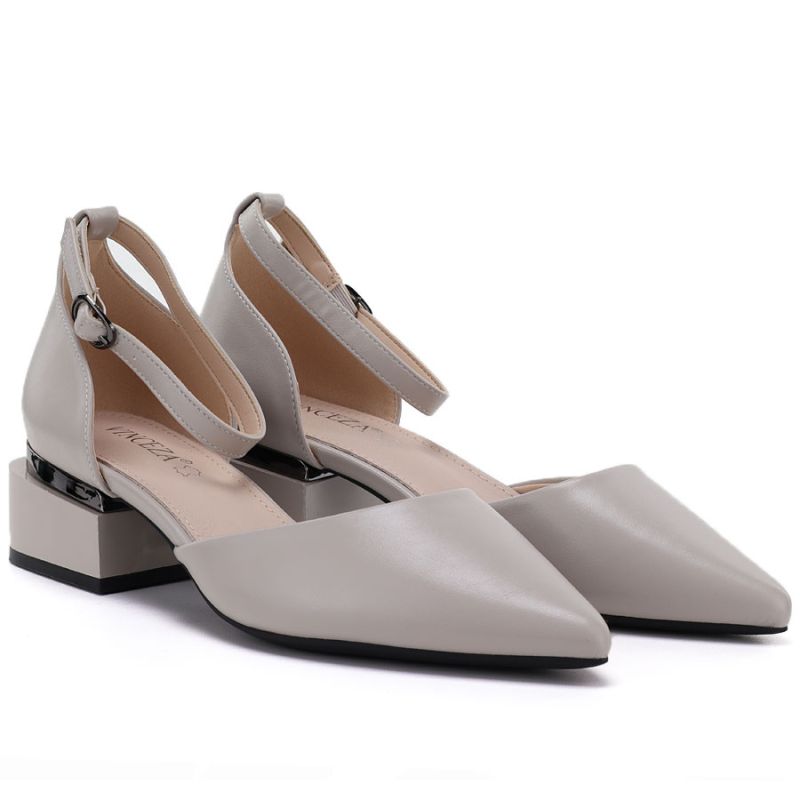 Women's beige block heel pumps with strap Vinceza 62278 Vinceza