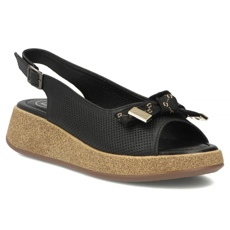 Women's leather wedge sandals with openwork black Filippo DS7582