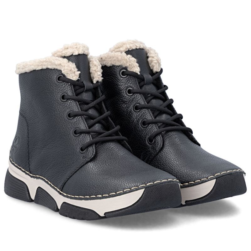 Women's leather ankle boots, insulated, black, Rieker 45946-00