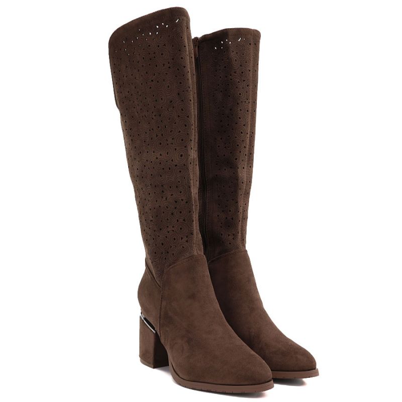 Women's openwork brown high-heeled boots S.Barski HY62-8122