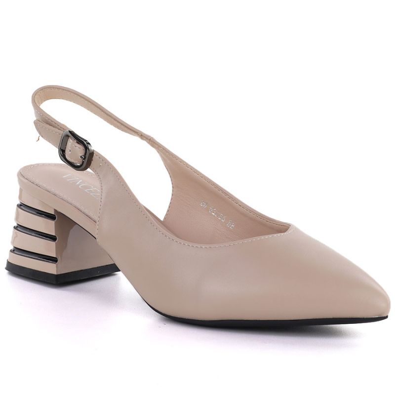 Women's sandals with decorative heels, beige, Vinceza 26-62285 Vinceza