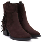 Women's insulated cowboy boots with fringes, chocolate M.Daszyński MR2520-1