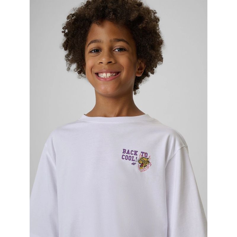 Boys' loose-fit printed T-shirt 4F 4FJRAW26TTSHM4527-10S