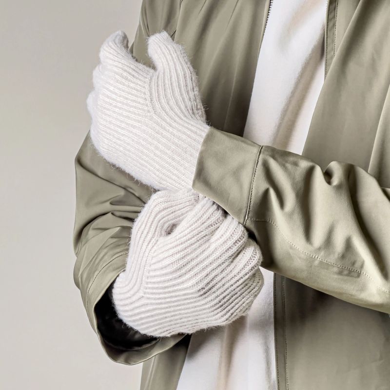 Braided telephone gloves with cutouts for fingers - beige Hurtel