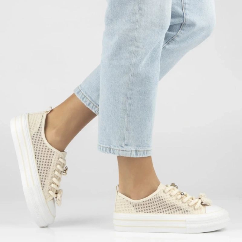 Women's mesh sneakers on the platform, beige, Filippo DTN7855 Filippo