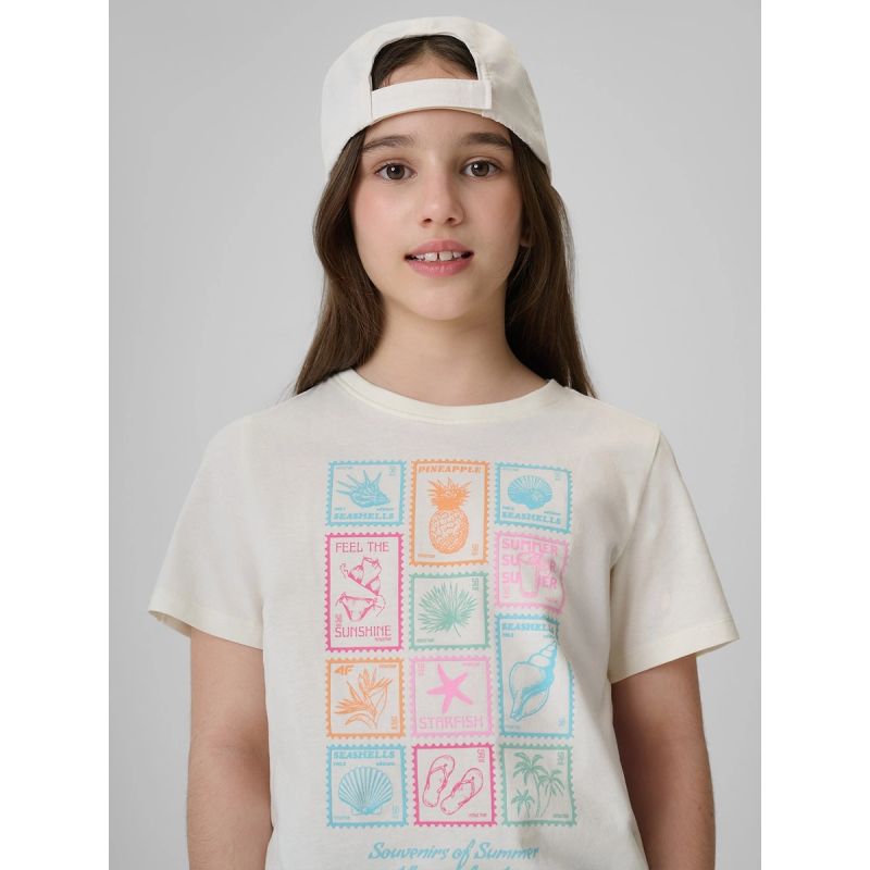 Girls' regular printed T-shirt 4F 4FJRAW26TTSHF4325-11S