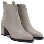 Women's beige leather high-heeled ankle boots Vinceza 67057