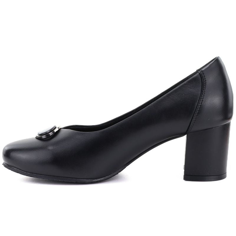 Black leather pumps with a block heel, Potocki JE19511