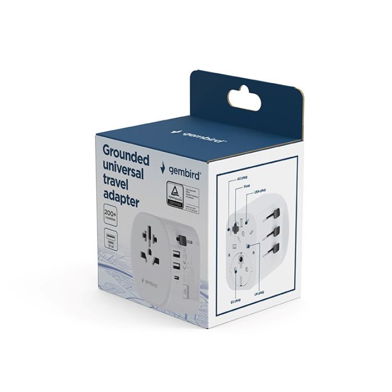 GEMBIRD UNIVERSAL GROUNDED TRAVEL ADAPTER 15W, WHITE Kable i adaptery/Adaptery, przejściówki Your Sports Performance