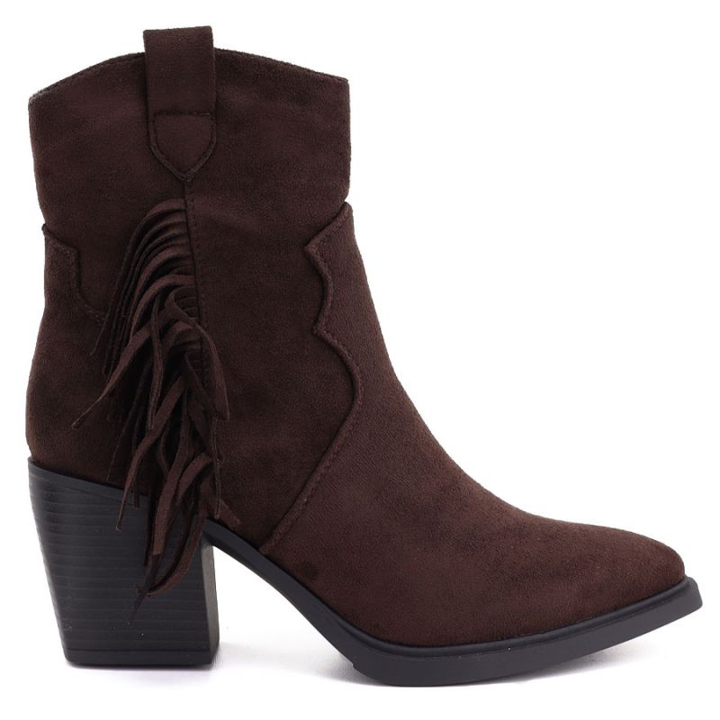 Women's insulated cowboy boots with fringes, chocolate M.Daszyński MR2520-1