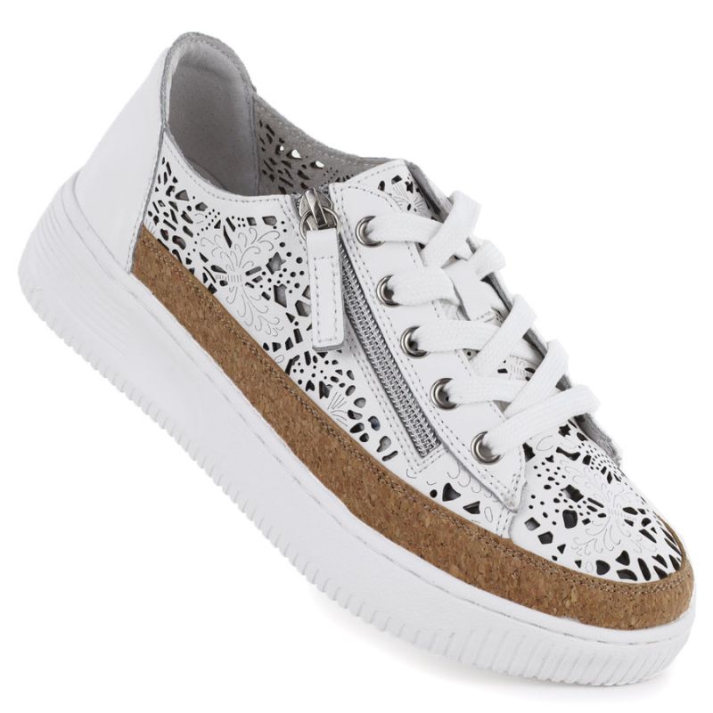 Women's leather openwork zipper shoes, white Artiker 58C1250 Artiker