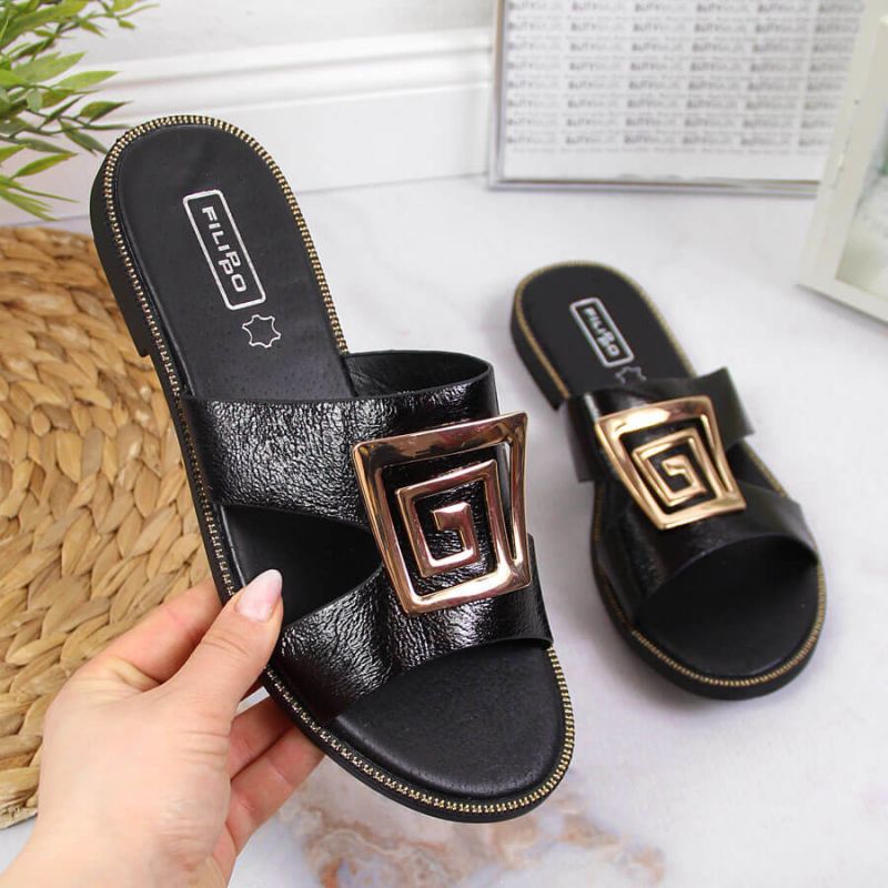 Black slippers with ornament W Filippo Footwear/Lifestyle/Peak Your Sports Performance