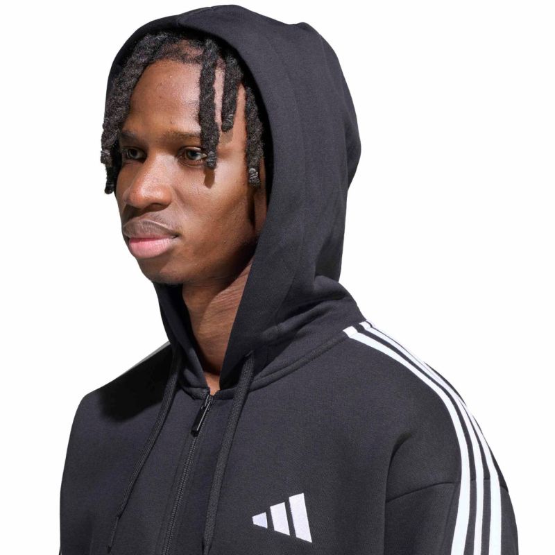 Men's adidas Essentials 3-Stripes Fleece Full-Zip Hoodie Black KY6559