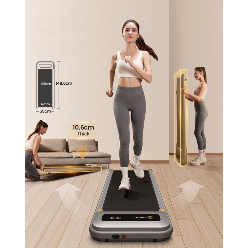 Urevo U1 Smart Walkingpad Treadmill + TUCKANO Electrically Adjustable Desk Black/Walnut In preparation Your Sports Performance