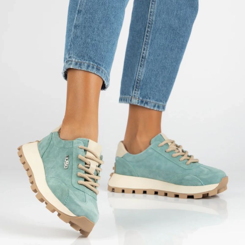 Leather platform sneakers in green Filippo DP7498