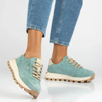 Leather platform sneakers in green Filippo DP7498