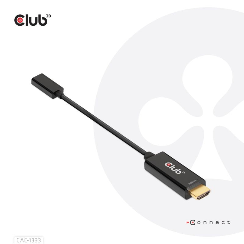 CLUB 3D CAC-1333 Cable Adapter 0.22m HDMI Type-A (Standard) USB Type-C Black Kable i adaptery/Adaptery, przejściówki Your Sports Performance