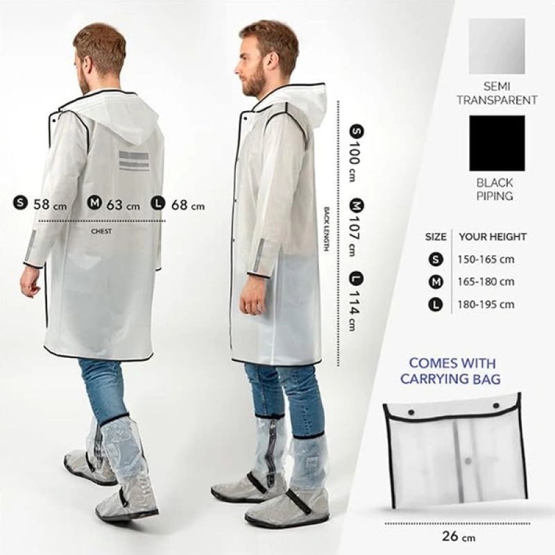 Perletti Men's Trench Raincoat, White, with Hood, Size S