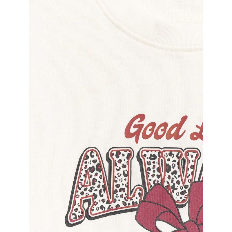 Girls' boxy T-shirt with print 4F 4FJRAW26TTSHF4239-11S