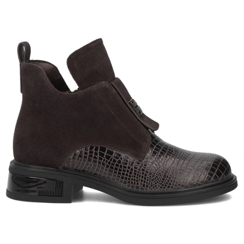 Women’s Leather Ankle Boots, Crocodile Effect, Chocolate Brown Filippo DBT820