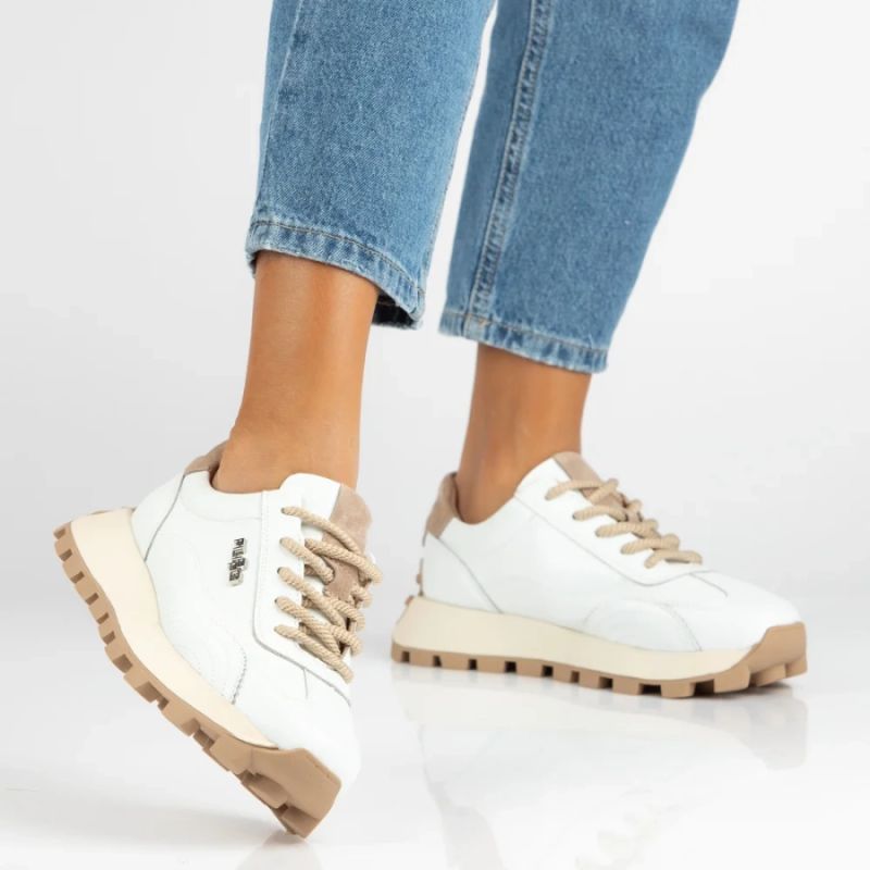 Leather platform sneakers, white, Filippo DP7498