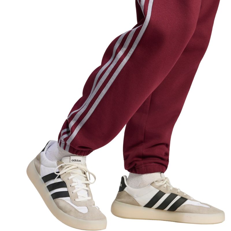 Men's adidas Essentials 3-Stripes Fleece Tapered Cuffed Pants Burgundy KY4134
