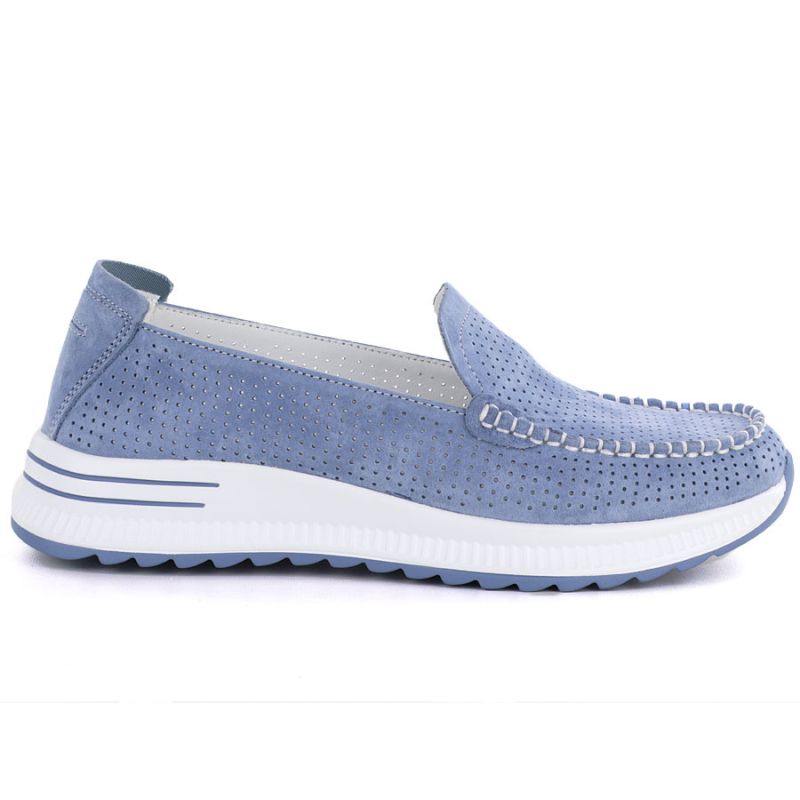 Leather moccasins with a thick sole, openwork, blue Jezzi 9793 Jezzi