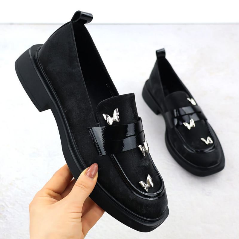 Ladies' loafers with butterflies, black, Potocki SZ12650 Footwear Your Sports Performance