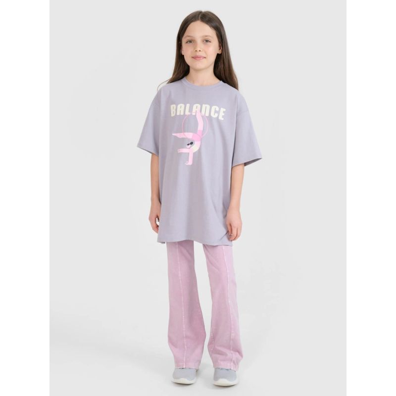Oversized T-shirt with print for girls 4F 4FJRSS25TTSHF2646-25S *Kategoria tymczasowa Your Sports Performance