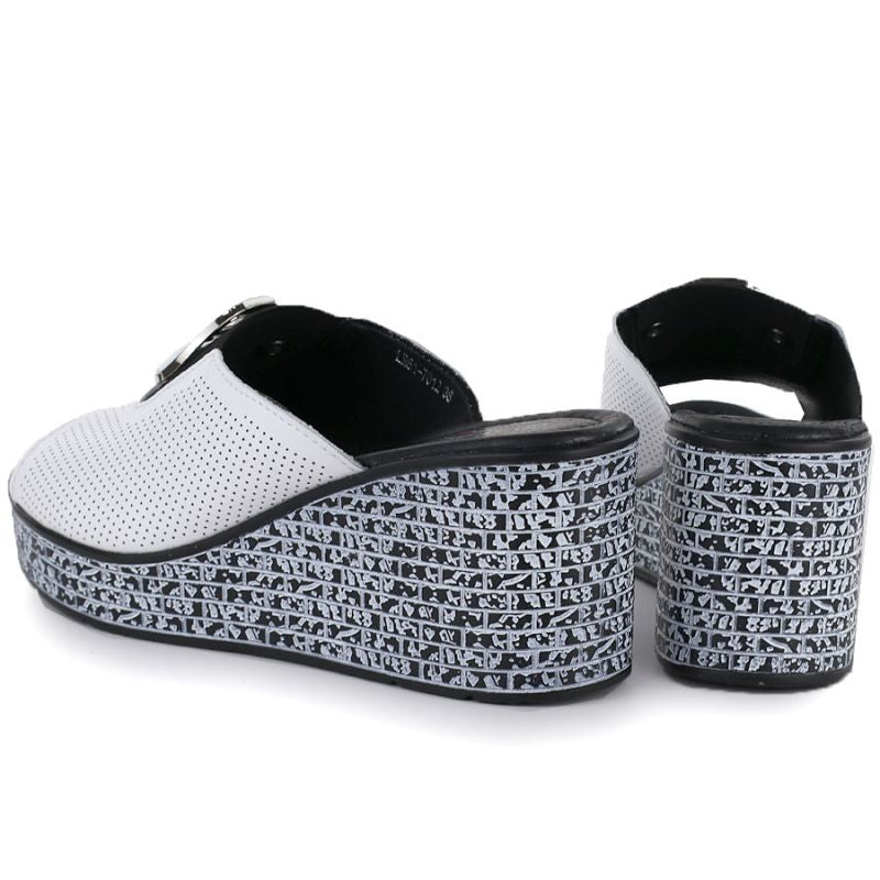 Women's leather wedge sandals, white, S.Barski 7012 S.Barski
