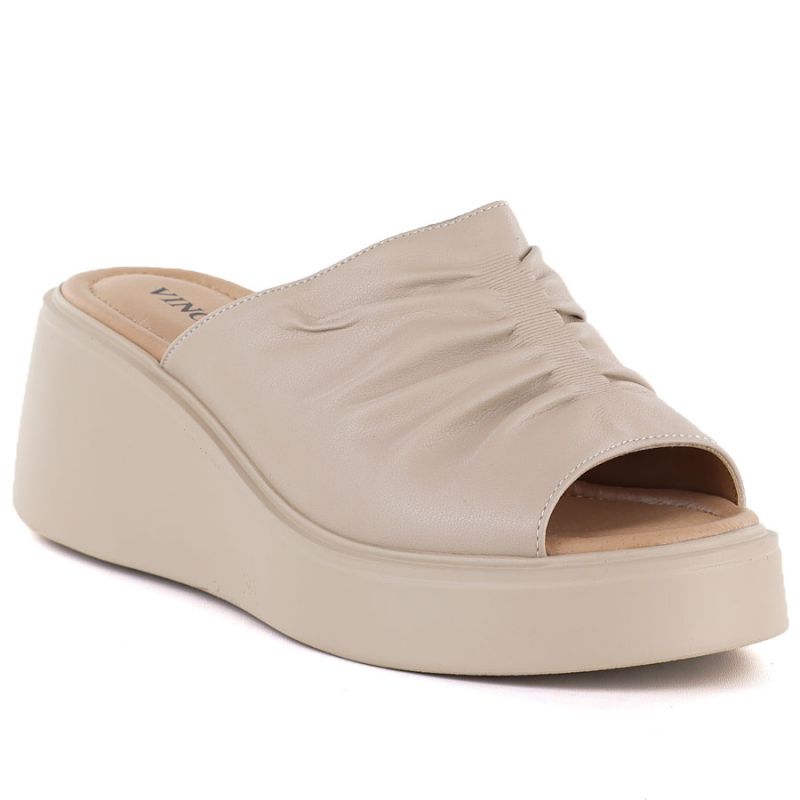 Women's beige leather wedge sandals Vinceza 66949 Vinceza