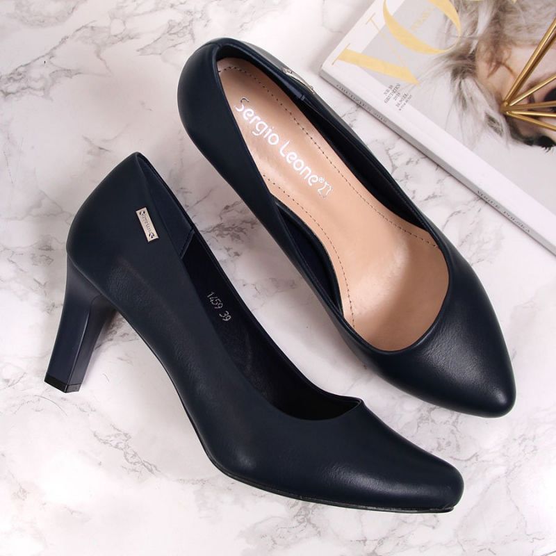 Sergio Leone navy blue block heel pumps Footwear Your Sports Performance