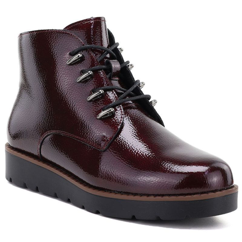 Women's patent leather burgundy wedge ankle boots Potocki Z25-JE19360