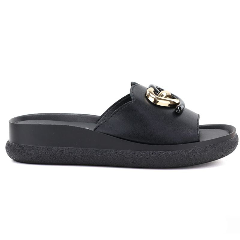 Women's leather wedge sandals, black, S.Barski KV61-6046 S.Barski
