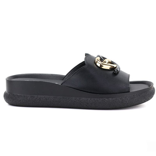 Women's leather wedge sandals, black, S.Barski KV61-6046 S.Barski
