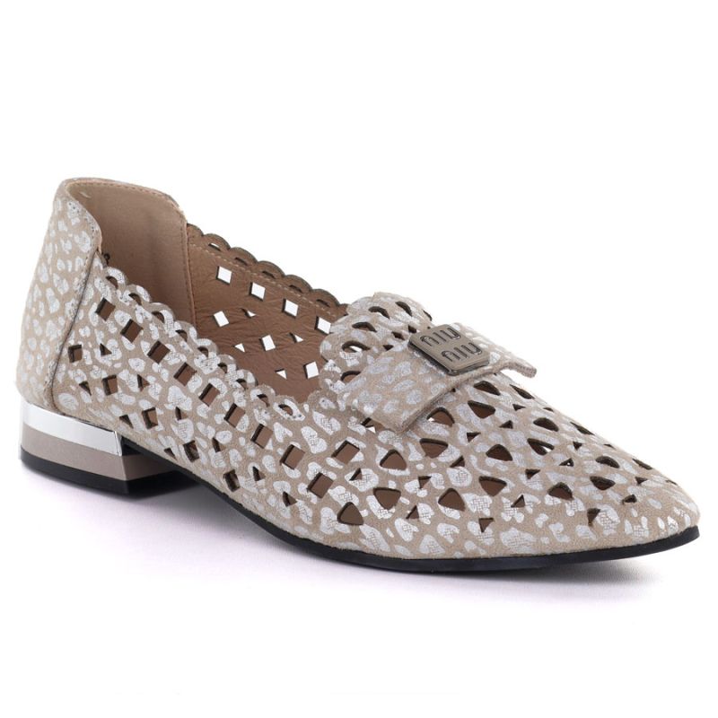 Women's leather openwork taupe shoes Vinceza 99205 Vinceza