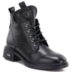 Black women’s leather heeled ankle boots Vinceza 133145