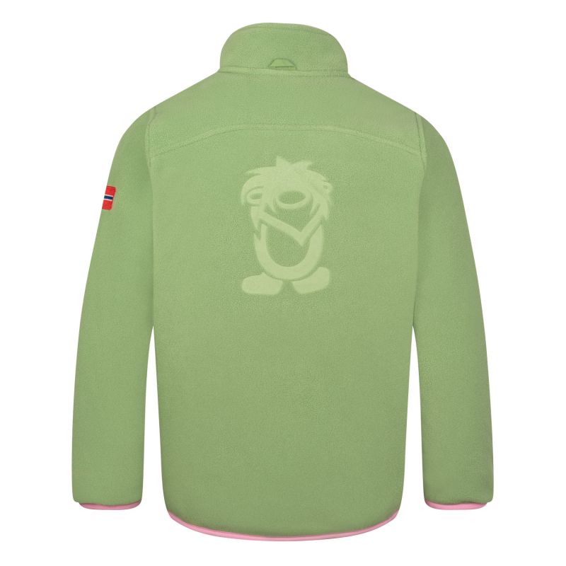 Trollkids Girls Oppdal Jacket XT sporty fleece jacket with zip, green (415-353) Trollkids