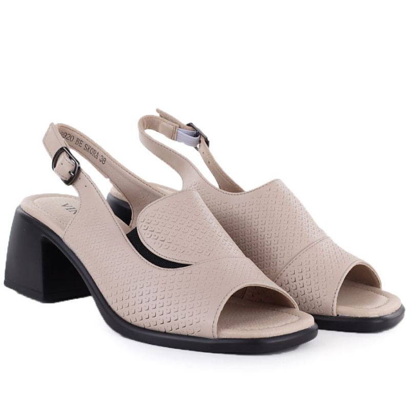 Women's beige leather high-heeled sandals Vinceza 26-66920 Vinceza