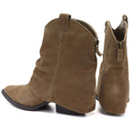 Women’s leather cowboy ankle boots with folded shaft, beige Vinceza 31715