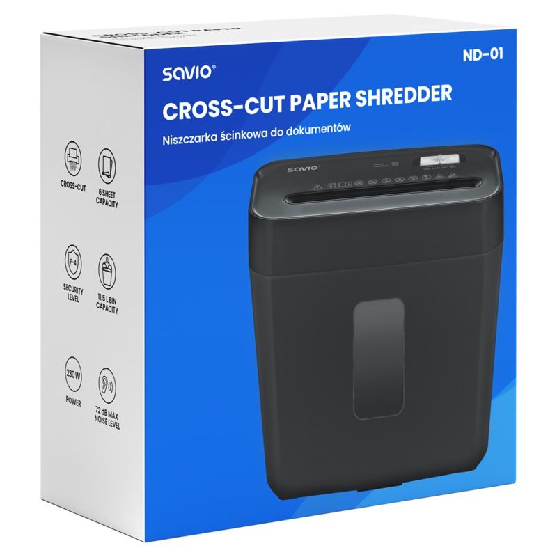 SAVIO ND-01 SHREDDER FOR DOCUMENTS Urządzenia biurowe/Niszczarki Your Sports Performance