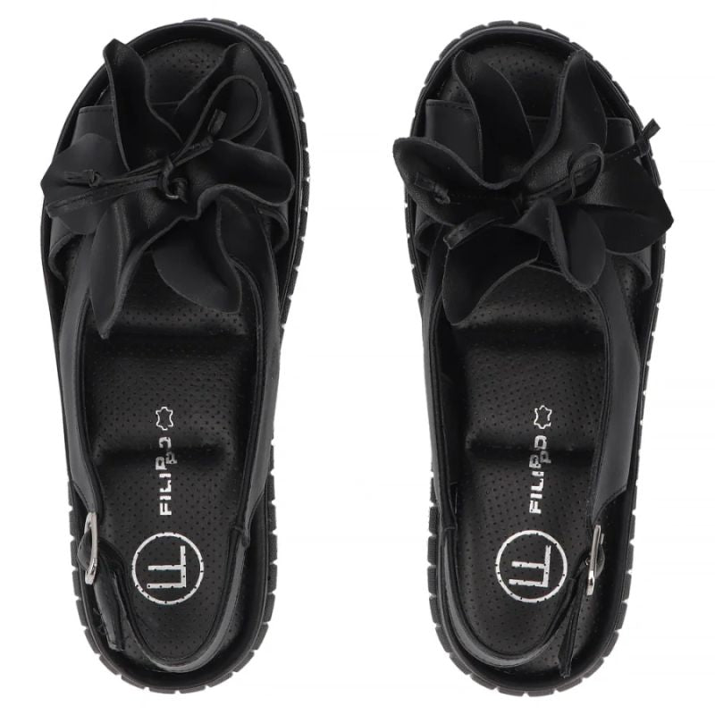 Women's leather wedge sandals, black, Filippo DS6965