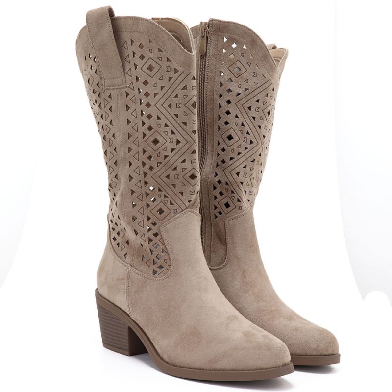 Women's openwork cowboy boots beige S.Barski HY62-8126