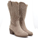 Women's openwork cowboy boots beige S.Barski HY62-8126