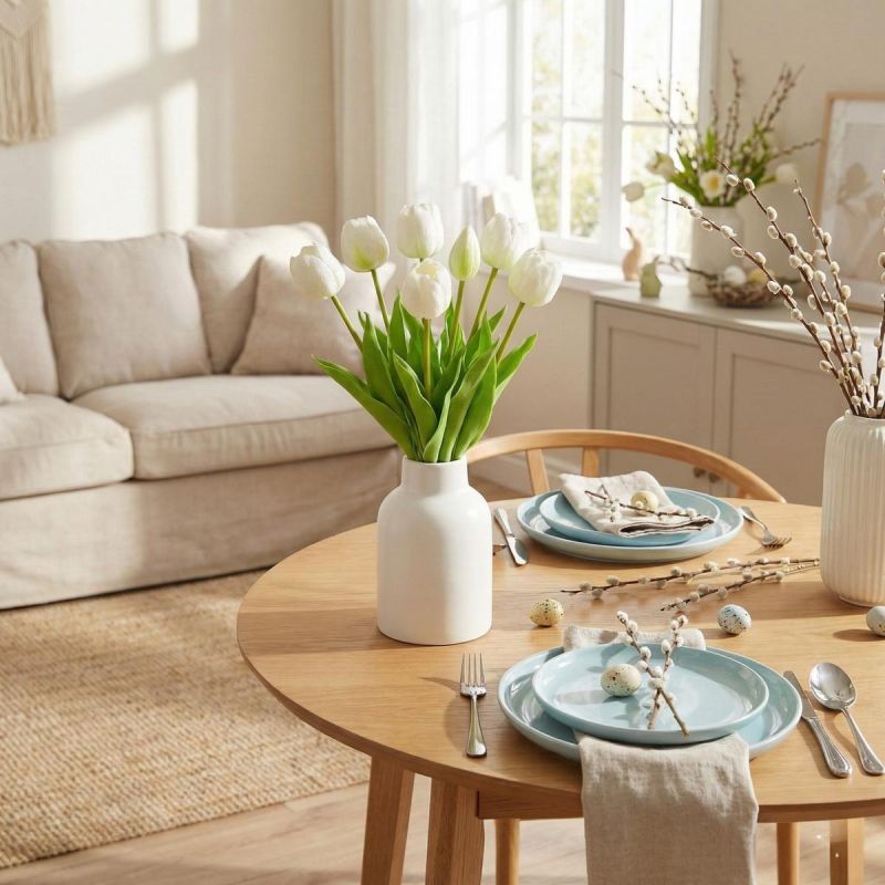 BOUQUET OF 5 WHITE PEONY TULIPS 39 CM LIFE-LIKE SPRING DECORATION Home and Garden/Equipment Your Sports Performance
