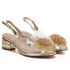 Transparent Sandals with Decorative Gold Heel D&A MR62-9100