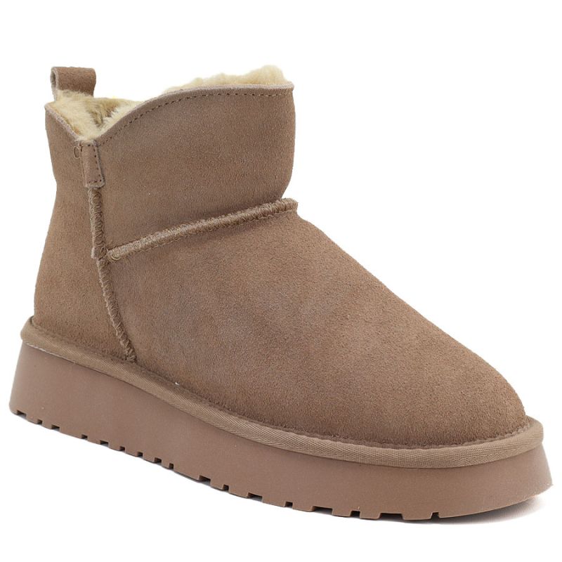 Women's leather ankle boots with beige platform snow boots Vinceza 97961
