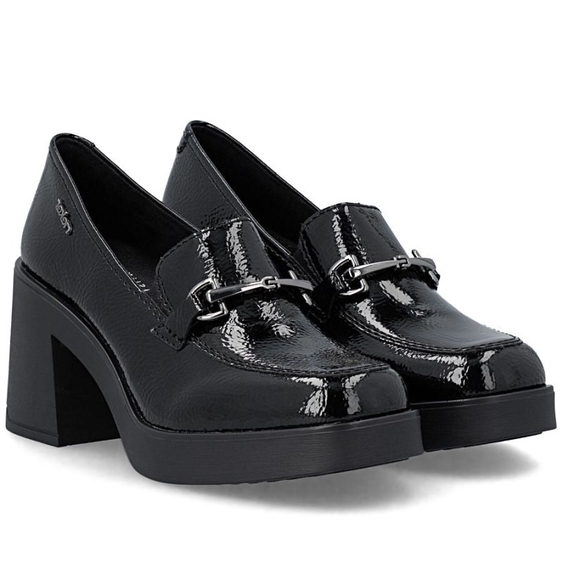 Women's patent leather high-heeled loafers, black, Rieker 58051-00 Rieker