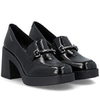 Women's patent leather high-heeled loafers, black, Rieker 58051-00 Rieker