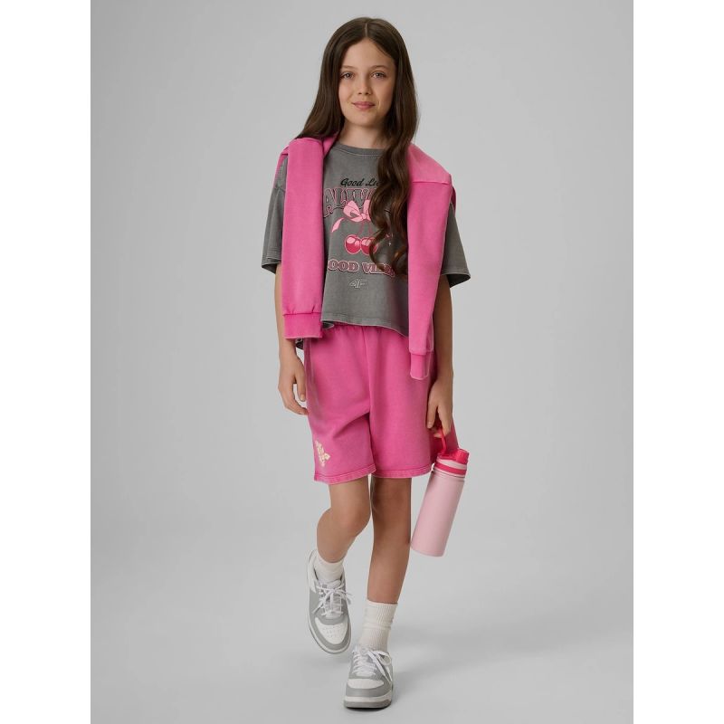Girls' boxy T-shirt with print 4F 4FJRAW26TTSHF4239-22S